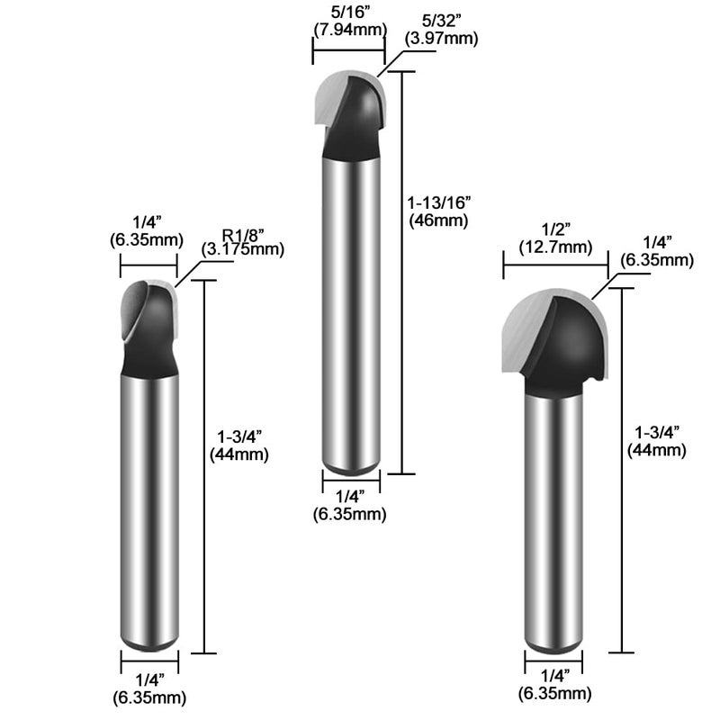 ASNOMY 6pcs Core Box Router Bit 1/4 Inch Shank Round Nose Cove Box Router Bits-1/4 5/16" 1/2" 5/8" 3/4" 7/8" Cutting Diameter Solid Carbide Core Box Round Nose Router Bits - Image 3